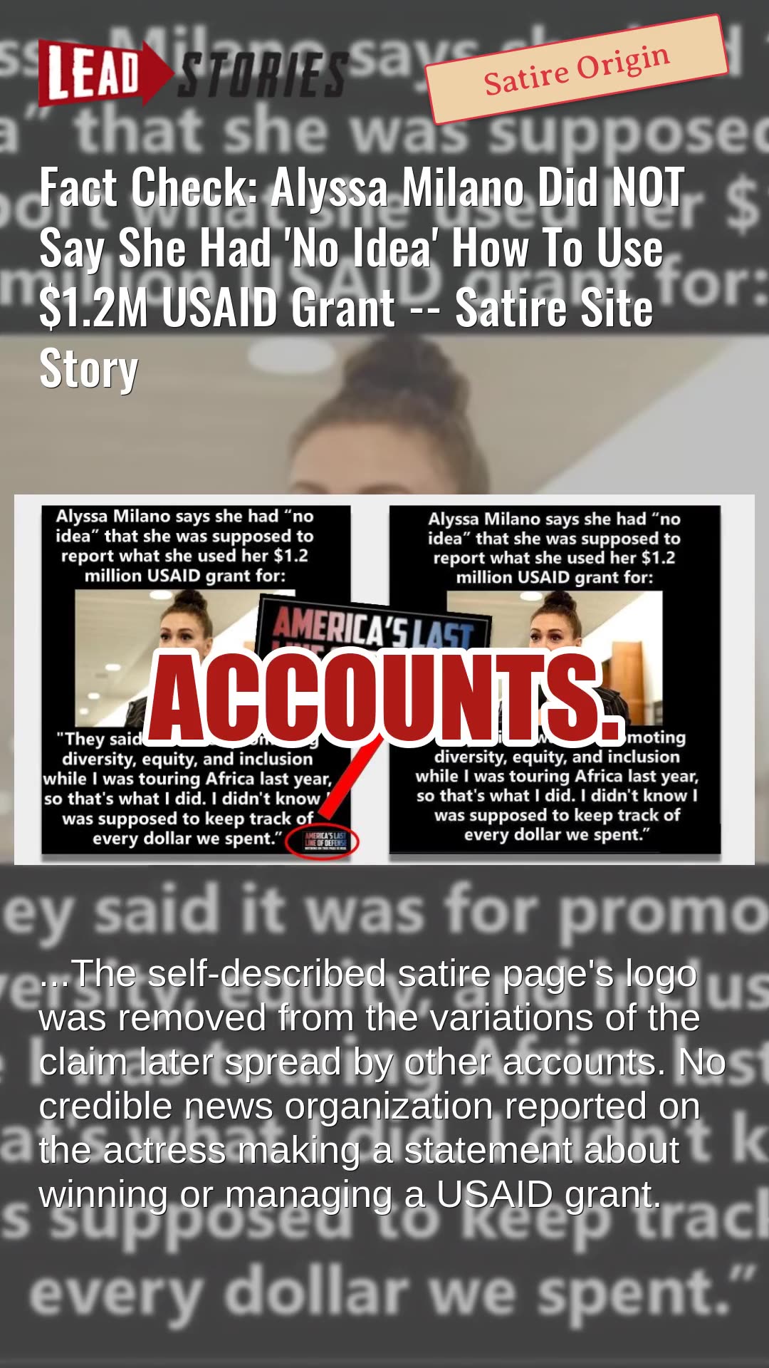 Fact Check: Alyssa Milano Did NOT Say She Had No Idea How To Use $1.2M USAID Grant -- Satire