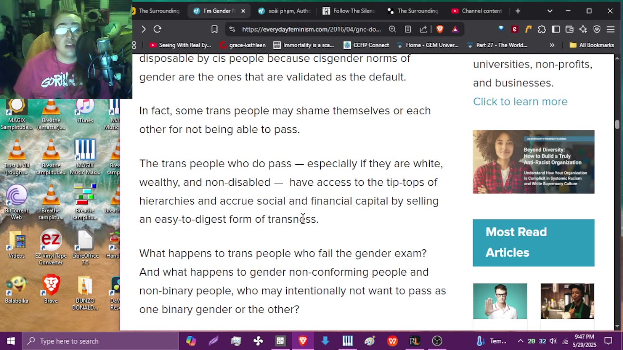 Reading an article about how "passing" concept harms gender-nonconforming people xoài phạm