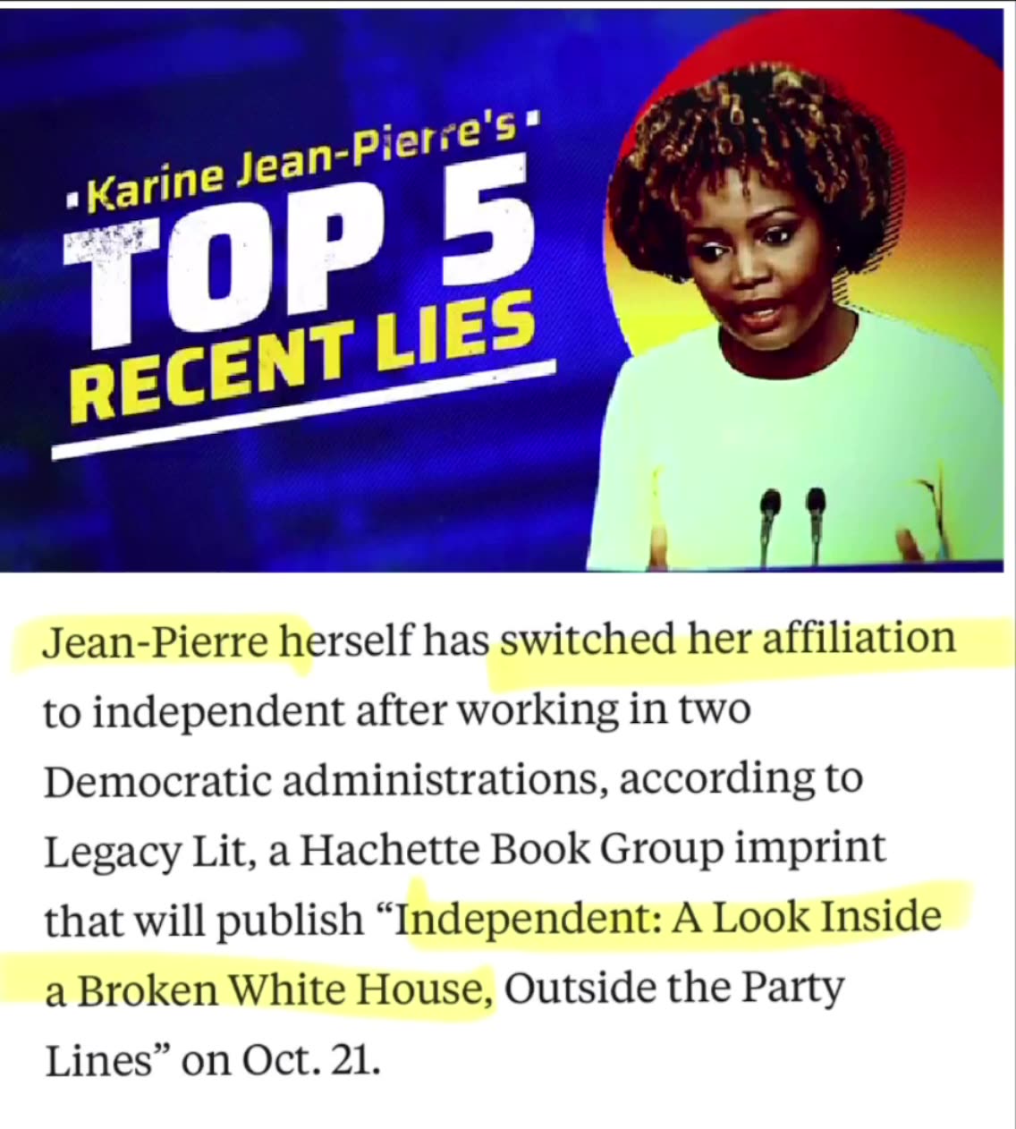 Jean-Pierre left the Democratic Party and now has a Tell All Book lol