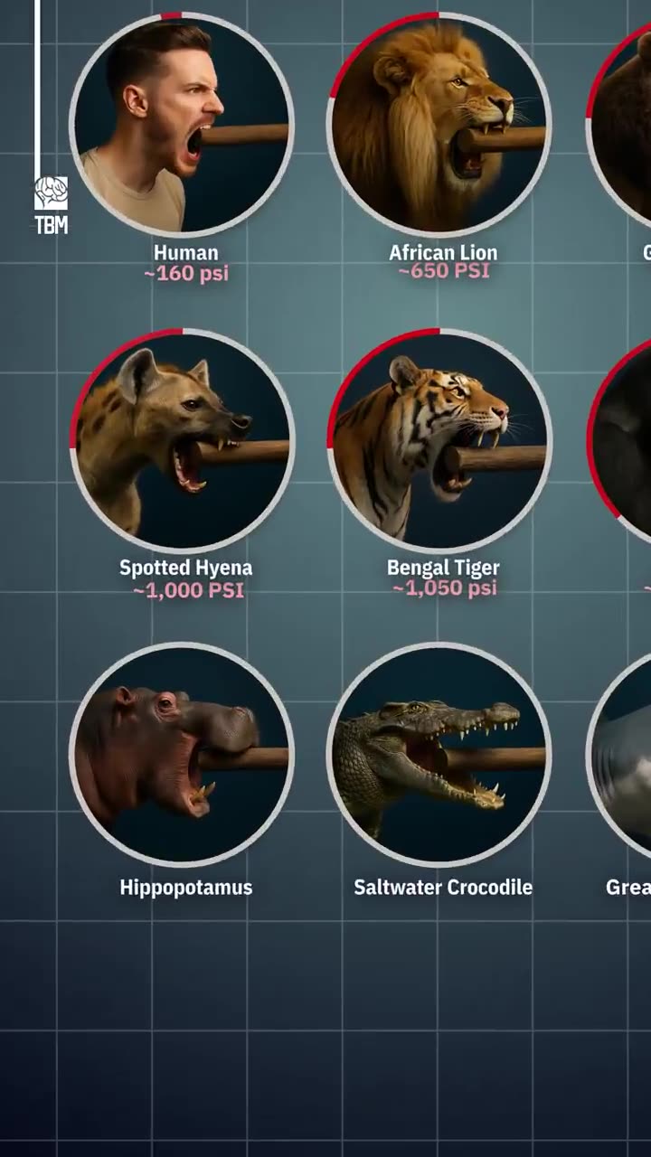 Animals vs human-Bite force