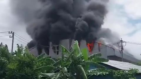 Fire breaks out with explosions reported at factory in Muang district of Samut Saigon