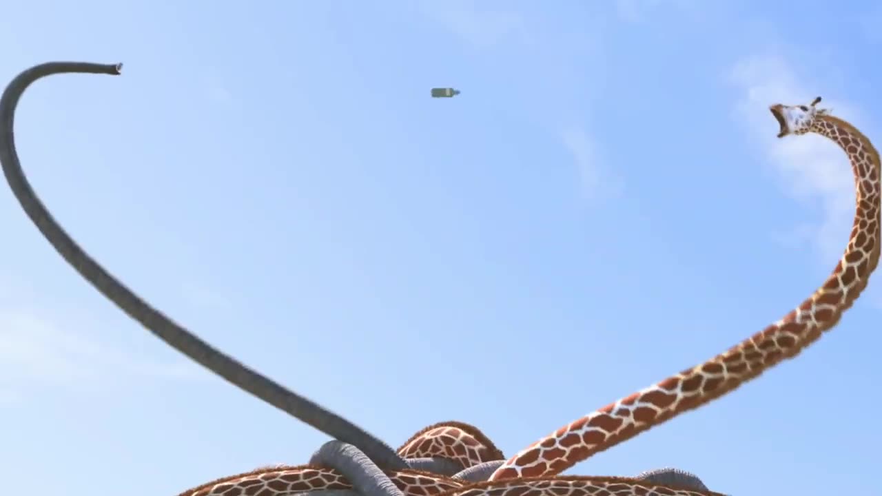 Giraffe Vs Elephant fight for Water