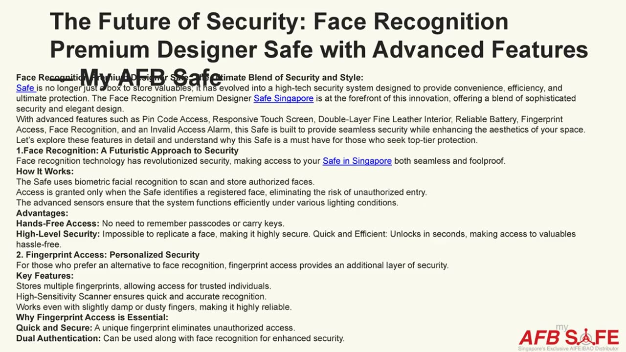 The Future of Security: Face Recognition Premium Designer Safe with Advanced Features — My AFB Safe