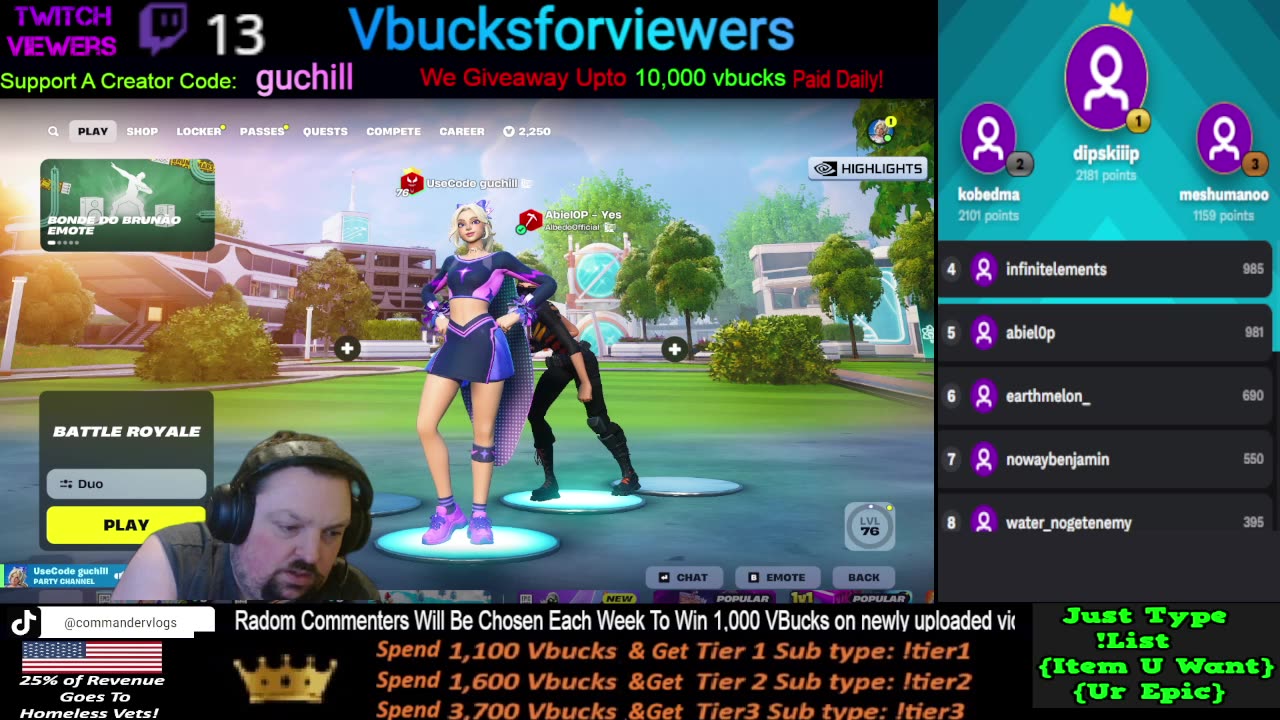 Giving Away 10,000 VBucks+ / Playing Fortnite with Viewers!