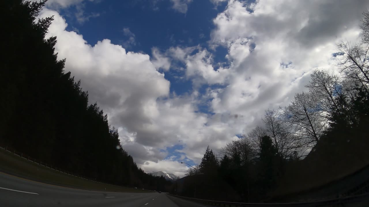 Driving through Snoqualmie Pass in the spring