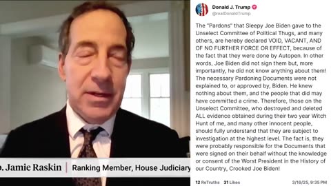 Jamie Raskin responds to Trump statement voiding J6 Committee pardons