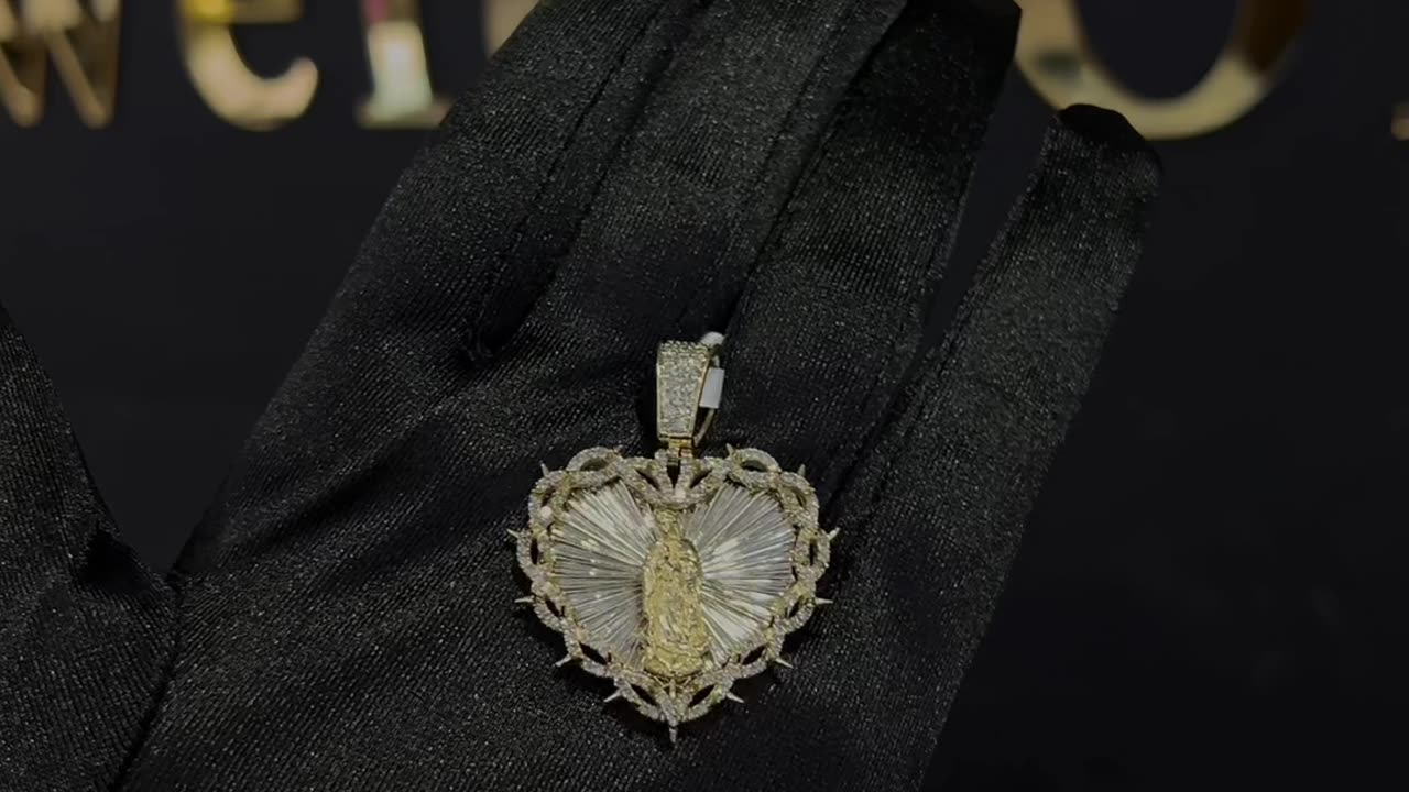 Real Gold & Diamond Virgin Mary Heart Charm