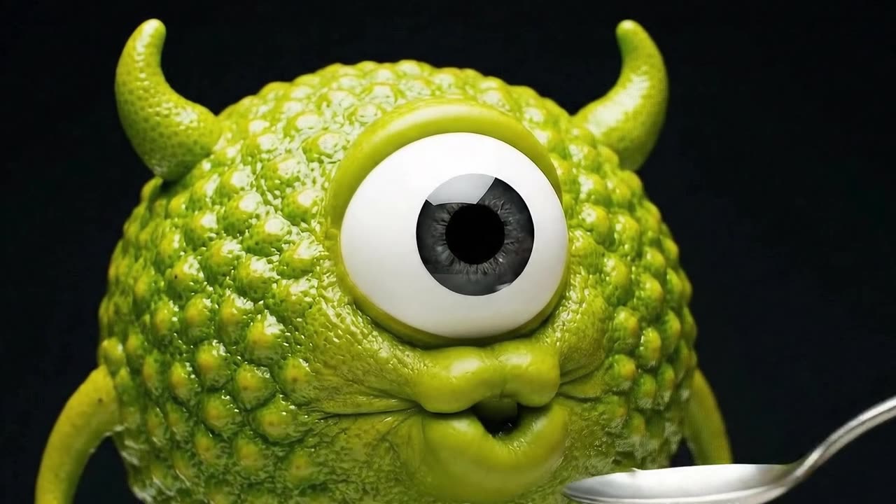 Mike Lime-owski 🍋🟩 from Monsters,Inc.-cool AI Fruit eating #ai #veo3 #aivideo