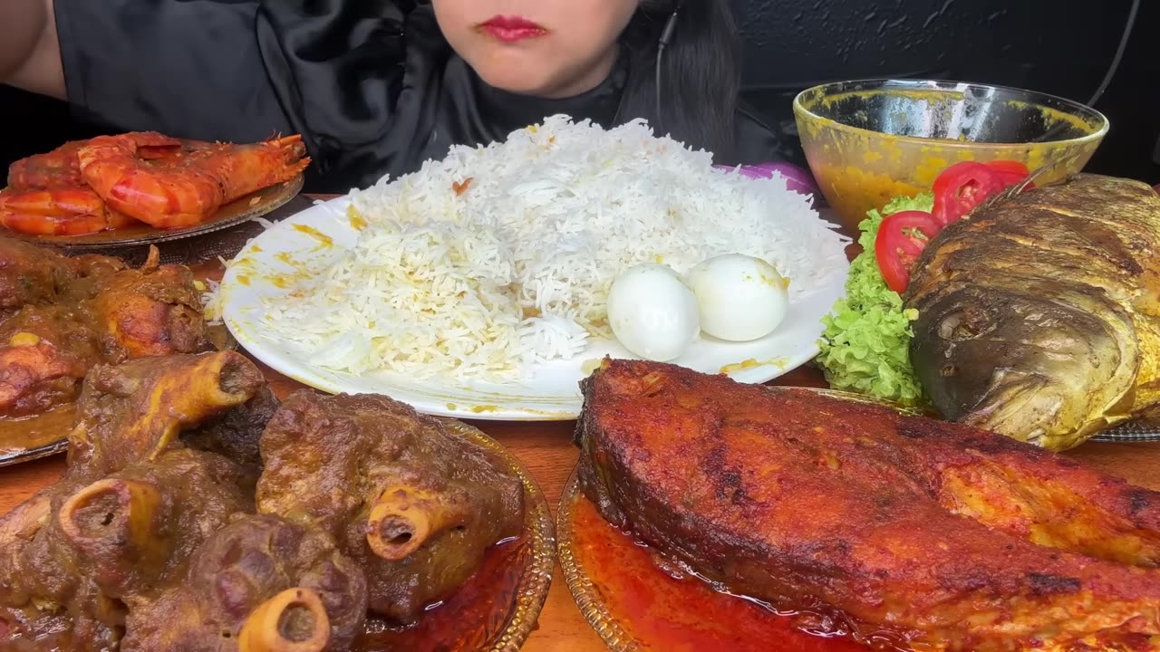 ASMR MUTTON CURRY,FISH CURRY,DHAL,BOILED EGG,CHICKEN LEG PIECE,VEGETABLE FRY_FOOD VIDEOS