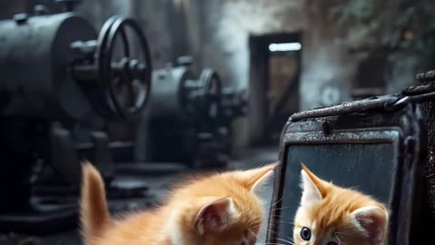 Kitten with their reflections in the mirror