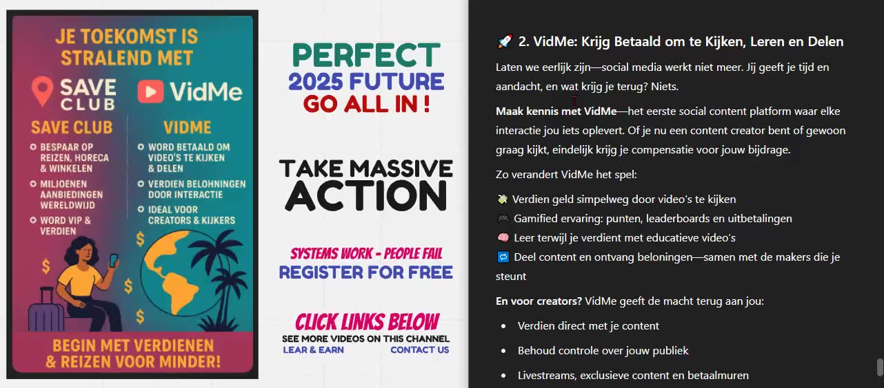 SAVE CLUB & VIDME - 2 NIEUWE REVOLUTIONAIRE ONLINE PLATFORMS (INTRO 001) TOP TEAM ROB BUSER