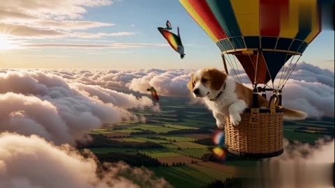 Flying Puppy Adventure | Cute Dog Rides a Balloon