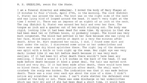 W H GREESLING, Sworn In For The State, 28th To Testify