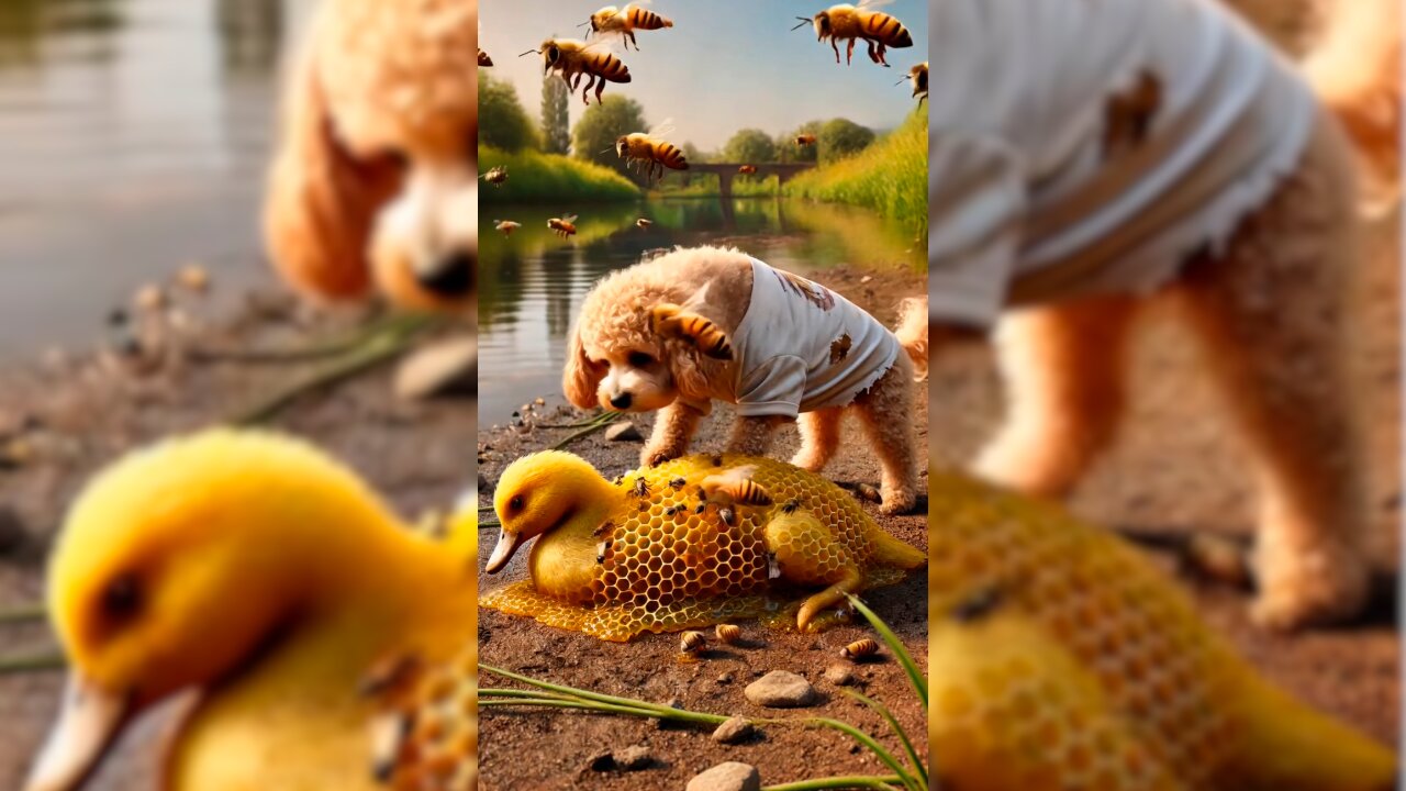 Cute Puppy Saves Duck by River