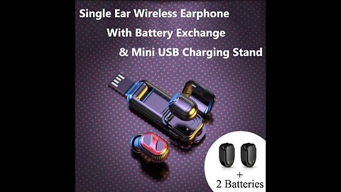 Bluetooth 5.0 Single Ear Wireless Earphone With Battery Exchange & Mini USB Charging Stand