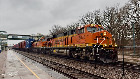 BNSF 8075 Leading Stack Train in the Rain - Staples Subdivision