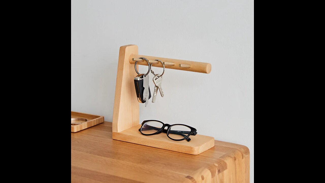 Solid Wood Key Organizer with 6 Key Hooks and Storage Platform, No Installation Required