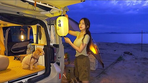 🌊A night in a cozy car in front of the blue beach ｜ Reizakaya opened Fish skewer