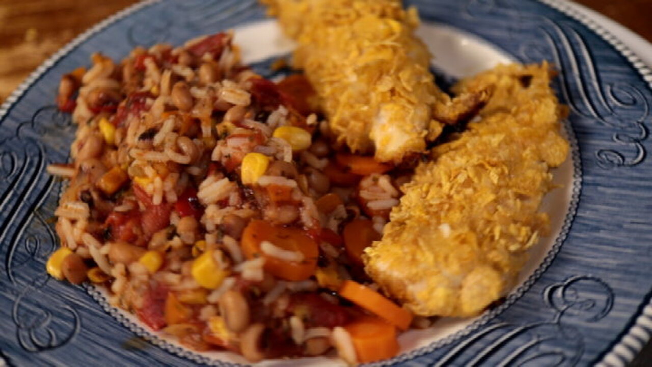 CRAZY DELICIOUS Cornflake Crusted Chicken AND Meatless Hoppin Johns Recipe?