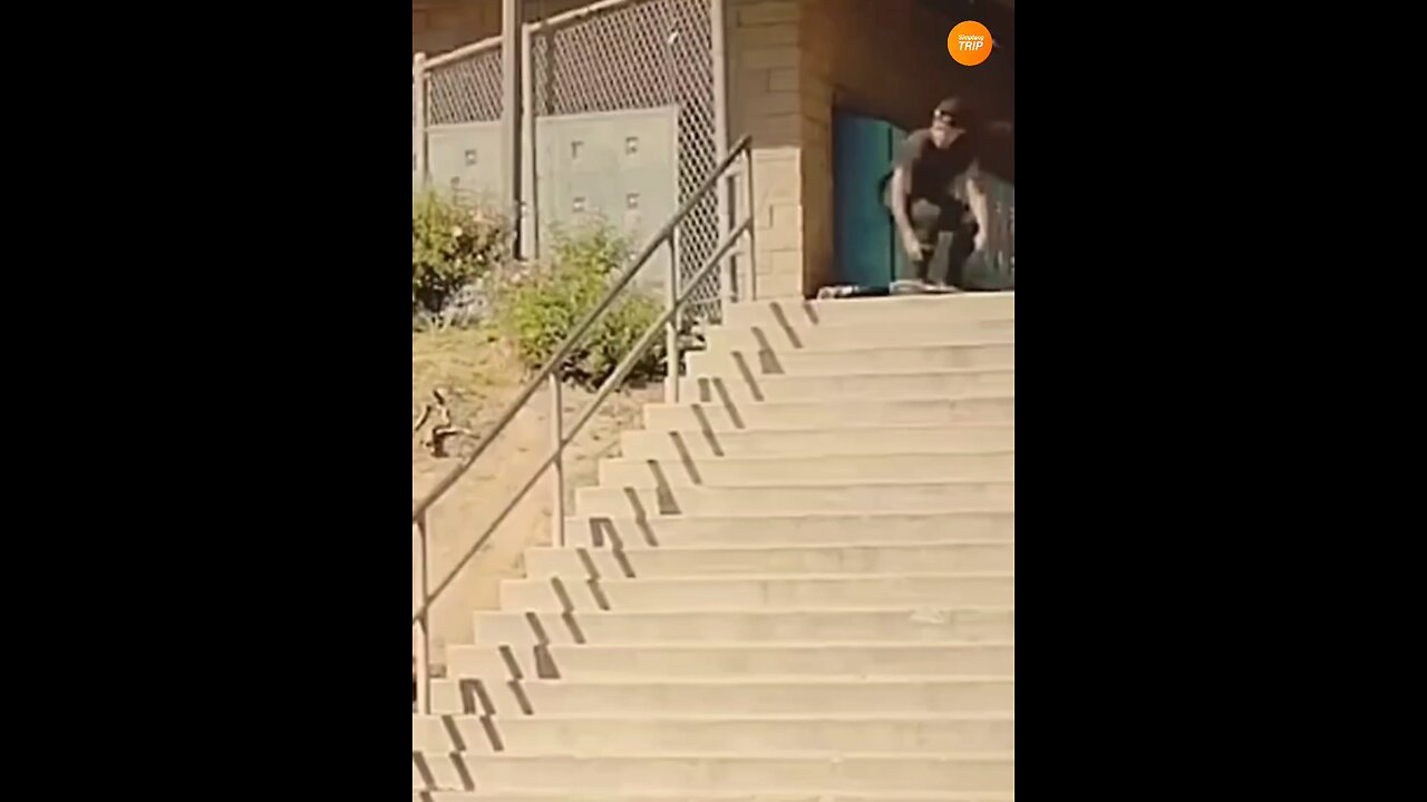 Simplang Trip 246: Hand rail skating exhibition jump accidentally fell down to push-ups exercise.