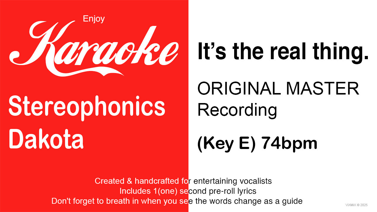 Stereophonics - Dakota (Key E) 74bpm (2025) Karaoke