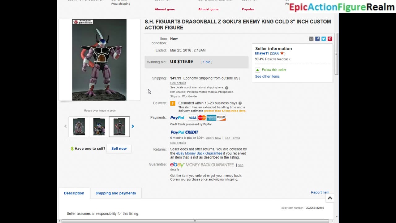 Review Of The eBay Listing Of The Custom-made Dragon Ball Z King Cold Action Figure