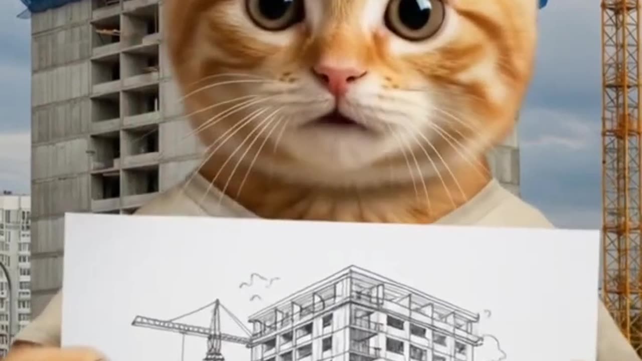 😼 An architect with a mustache - a kitty doing a project
