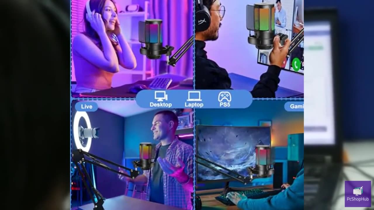 KingSom Gaming USB Microphone,Noise Cancellation Condenser Mic with Boom Arm,Pod