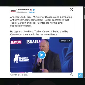 Israeli Minister Accuses Tucker Carlson of Taking Qatar Money, Then Admits He Has No Evidence