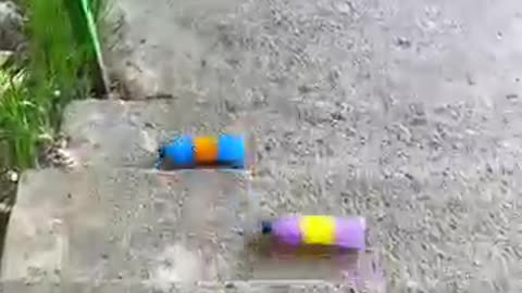 Rolling colorfull bottle on the stair 🌈👻