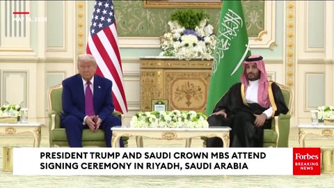 President Trump And Saudi Crown MBS Attend Signing Ceremony In Riyadh, Saudi Arabia