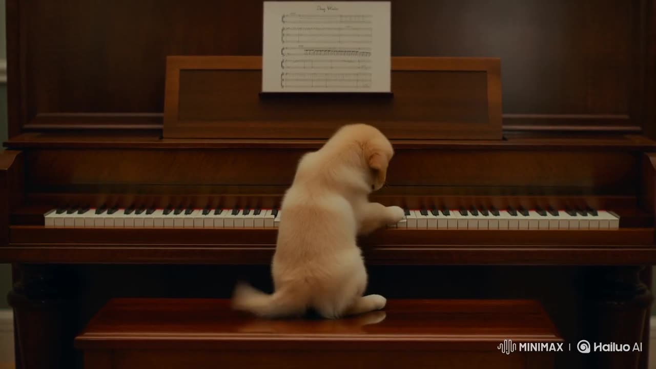puppy plays the piano