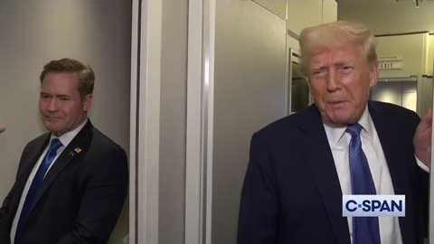 President TRUMP Talks To Reporters On Air Force One During Flight Back To Andrews Airforce Base