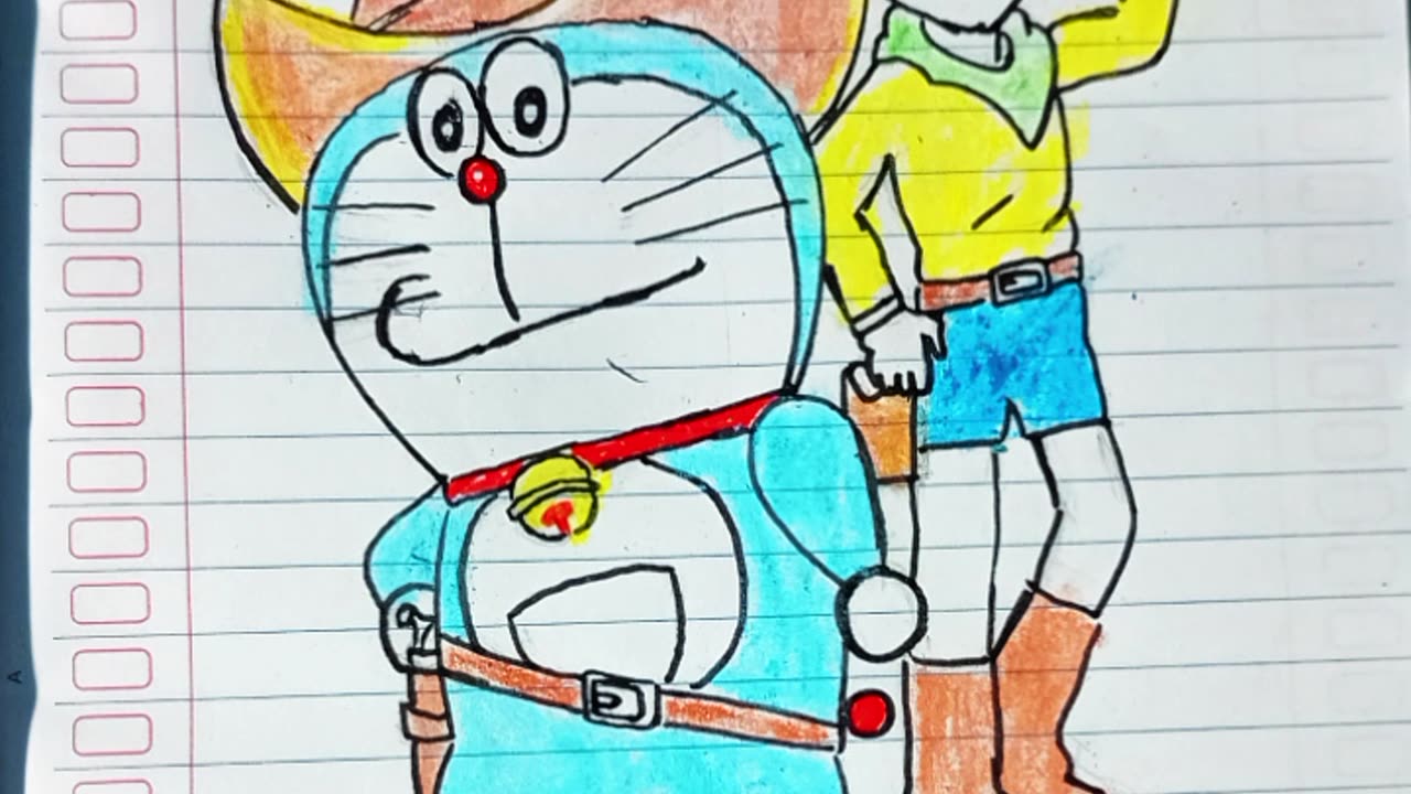 Drawing Doraemon and Nobita