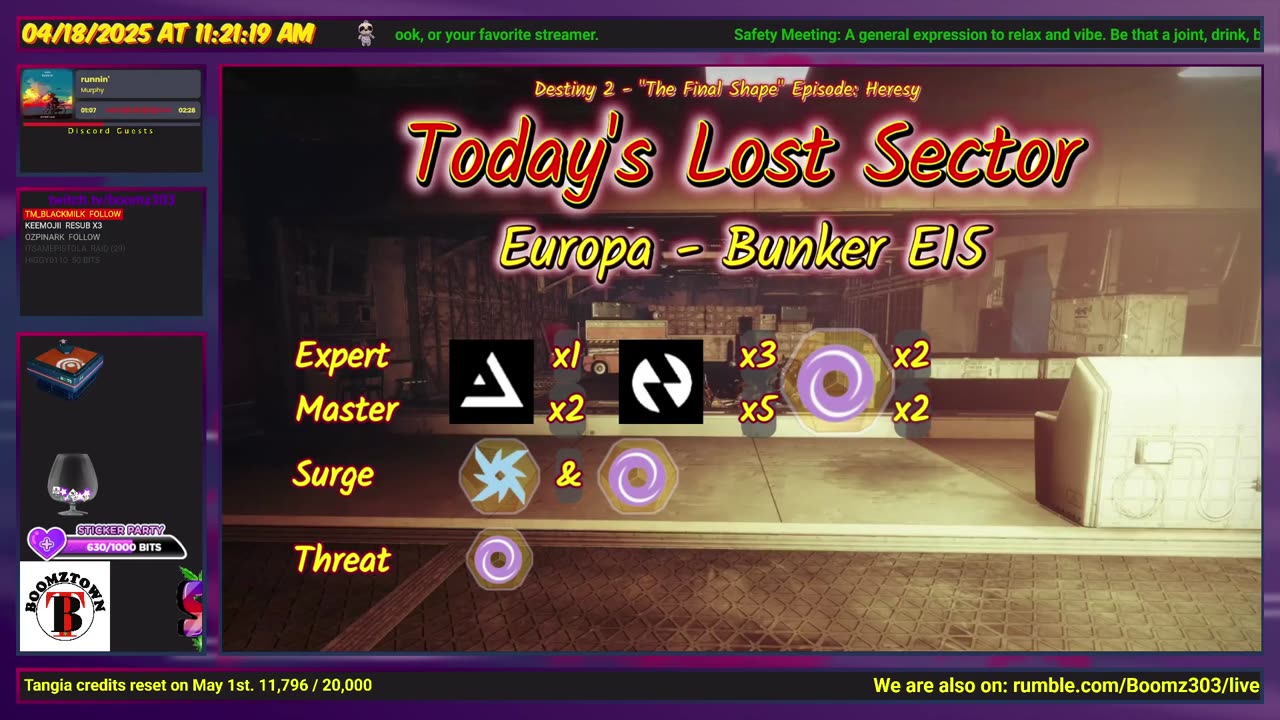 Destiny 2: 4-18-25 Bunker E15 is the Lost Sector. Arc/Void Surge.