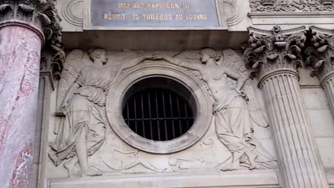 Outside the buildings that make up the Louvre Museum 2017