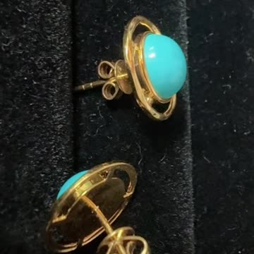 20250801-4 Natural Turquoise Sterling Treatment Earrings Bloom Green Glow by Ear