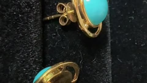 20250801-4 Natural Turquoise Sterling Treatment Earrings Bloom Green Glow by Ear