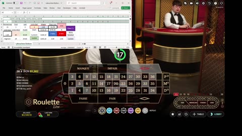 Roulette - 68 units won in 50 minutes. Labouchère sequence of 20 1s for MM and TBL BS