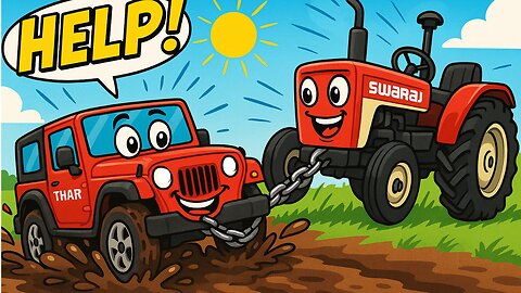 Red Thar Stuck in Deep Mud! Swaraj Tractor Pulls Off Epic Rescue!
