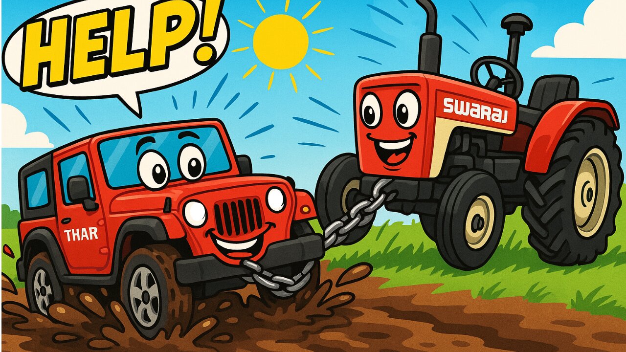 Red Thar Stuck in Deep Mud! Swaraj Tractor Pulls Off Epic Rescue!