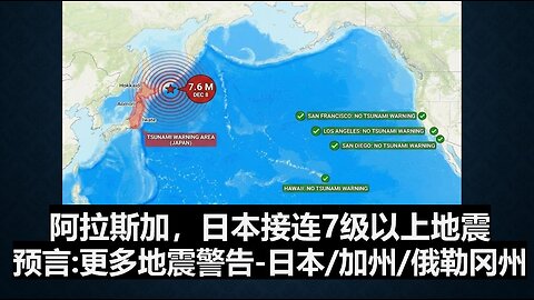 阿拉斯加和日本接连发生7级以上大地震；环太平洋火山带活动频繁；预言：更多地震警告给日本，加州，俄勒冈州，以及美国