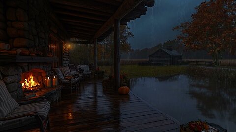 Tranquil Porch Rain 🌧 Rustic Firelight & Soothing Autumn Ambience over Quiet Farmland 🌿