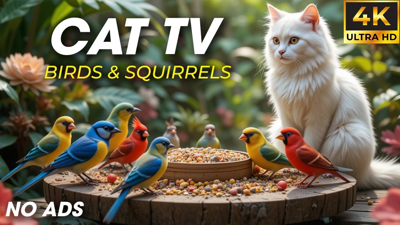 Sunset Snack Time for Birds and Squirrels - Birds For Cats To Watch