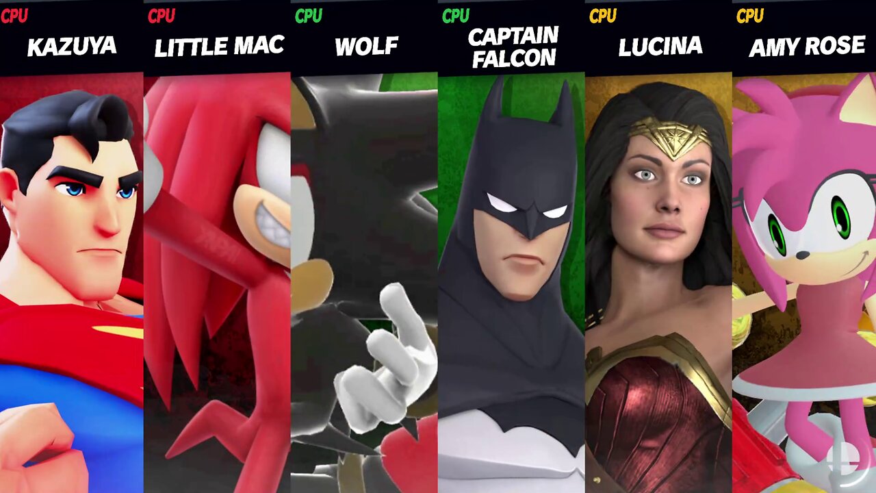 Superman and Knuckles vs Shadow and Batman vs Wonder Woman and Amy SSBU Quickie