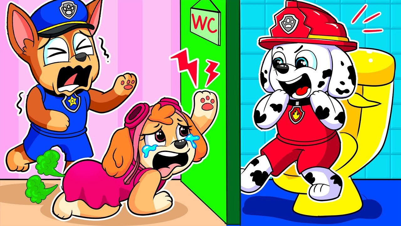 MARSHALL... Please Open The Toilet Door For SKYE & CHASE Now! | Paw Patrol Mighty Pups