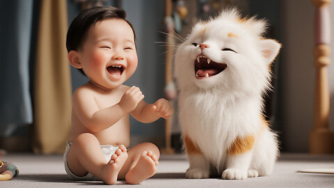 Baby and Kitten Get a Funny Surprise! 😂 | Fart Reaction Moment
