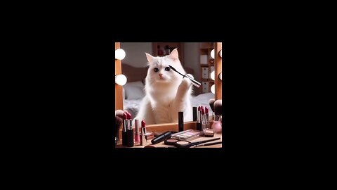 Cat doing make up for party