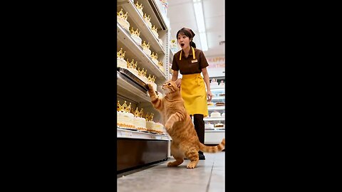 🐱👑 Cute Cat Reaches For The Royal Crown Cake And Shocks The Employee #hmminds