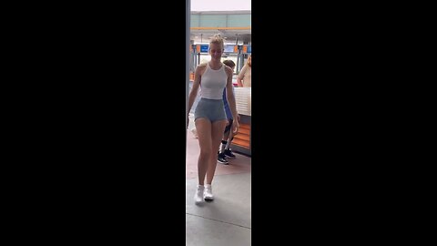 Fit blonde in yoga shorts